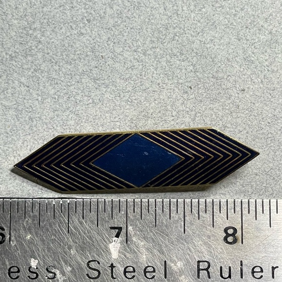 Isle Of Skye Navy Blue & Gold Tone Geometric Bar Brooch Pin 80’s Flair - Picture 5 of 5